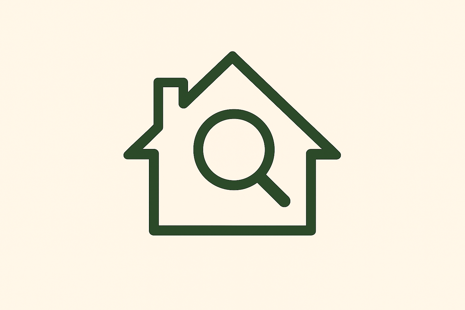 Outline of a house with a magnifying glass inside.