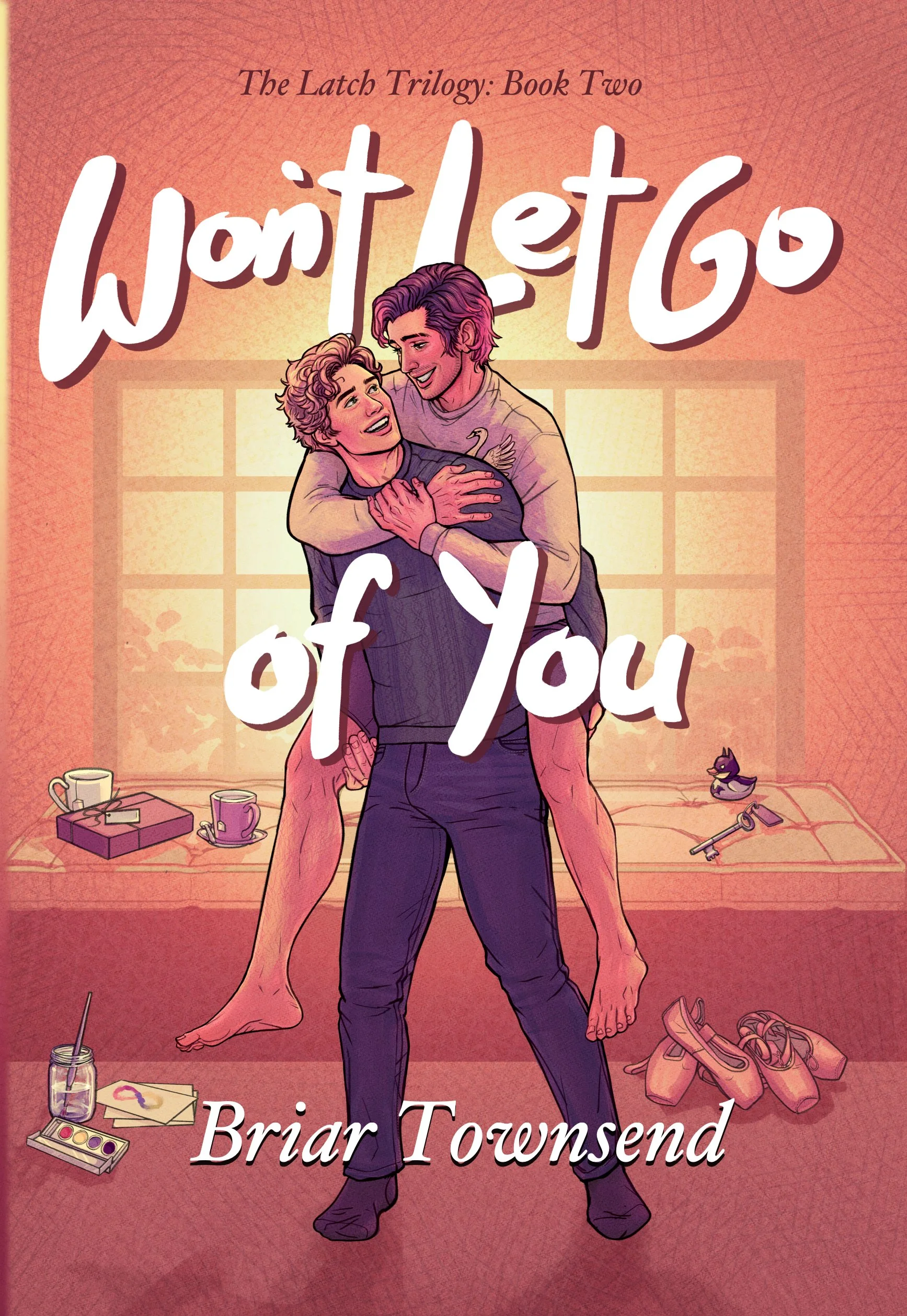 Front cover image of the book Won't Let Go Of You featuring two masculine adults. One is carrying the other on their back.