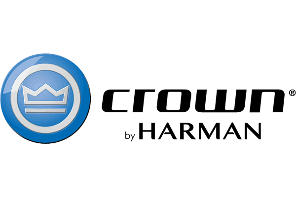 Crown logo with blue circular emblem featuring a crown symbol, and text reading 'crown by HARMAN'.
