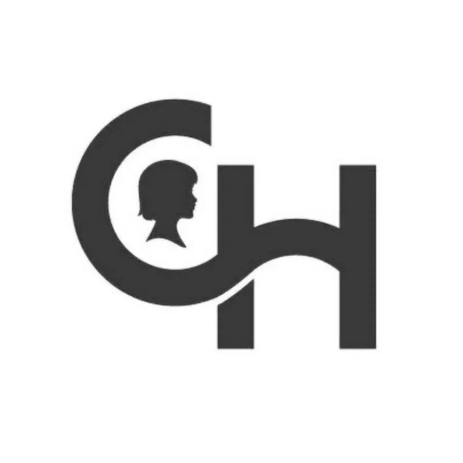 A black and white logo with a silhouette of a woman's head inside the letter 'C', and the letters 'H' and 'Y' following the logo.