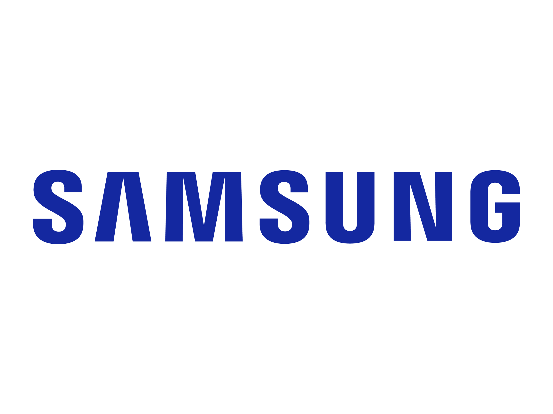Samsung logo with a black background and blue text.
