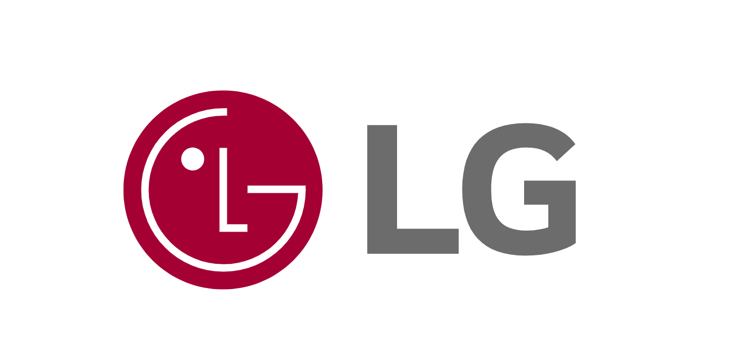 LG logo featuring a maroon circle with a stylized smiling face next to the gray letters 'L' and 'G'