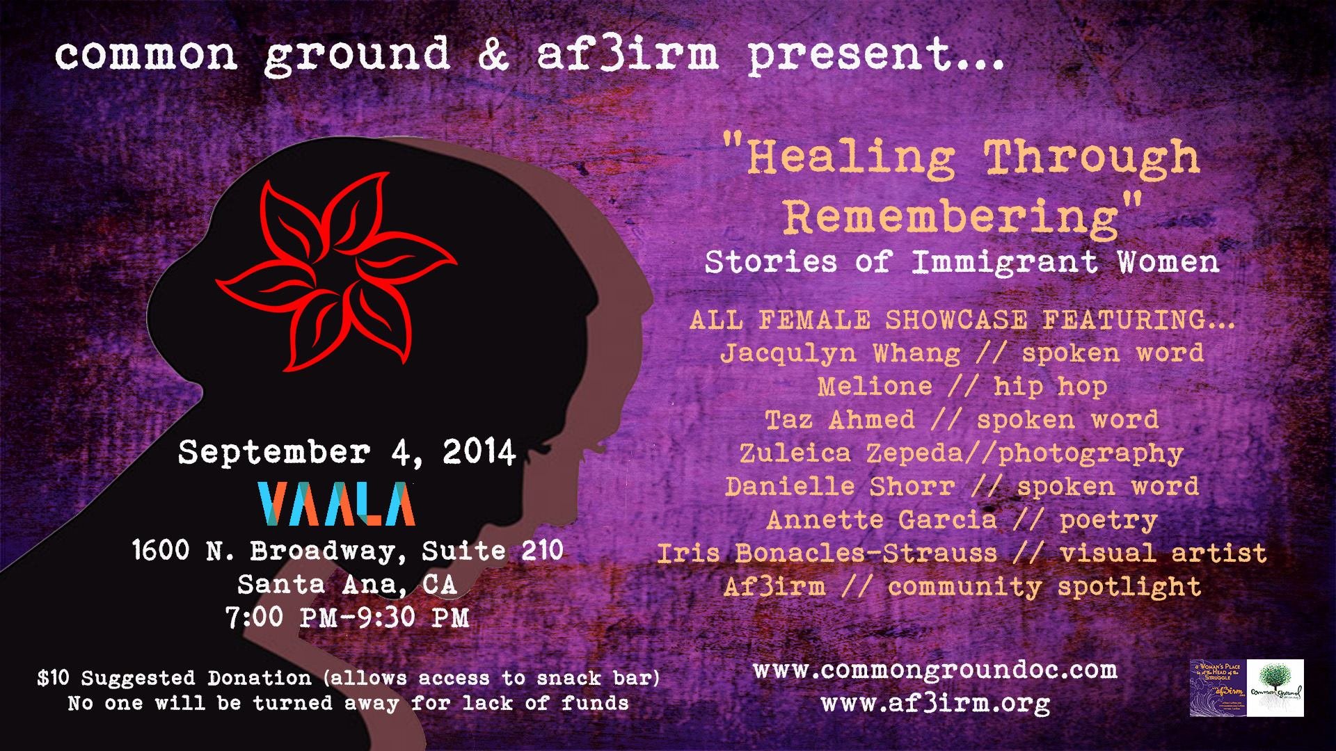 AF3IRM Orange County to host Open Mic with Common Ground at VAALA Cultural Center in Santa Ana!