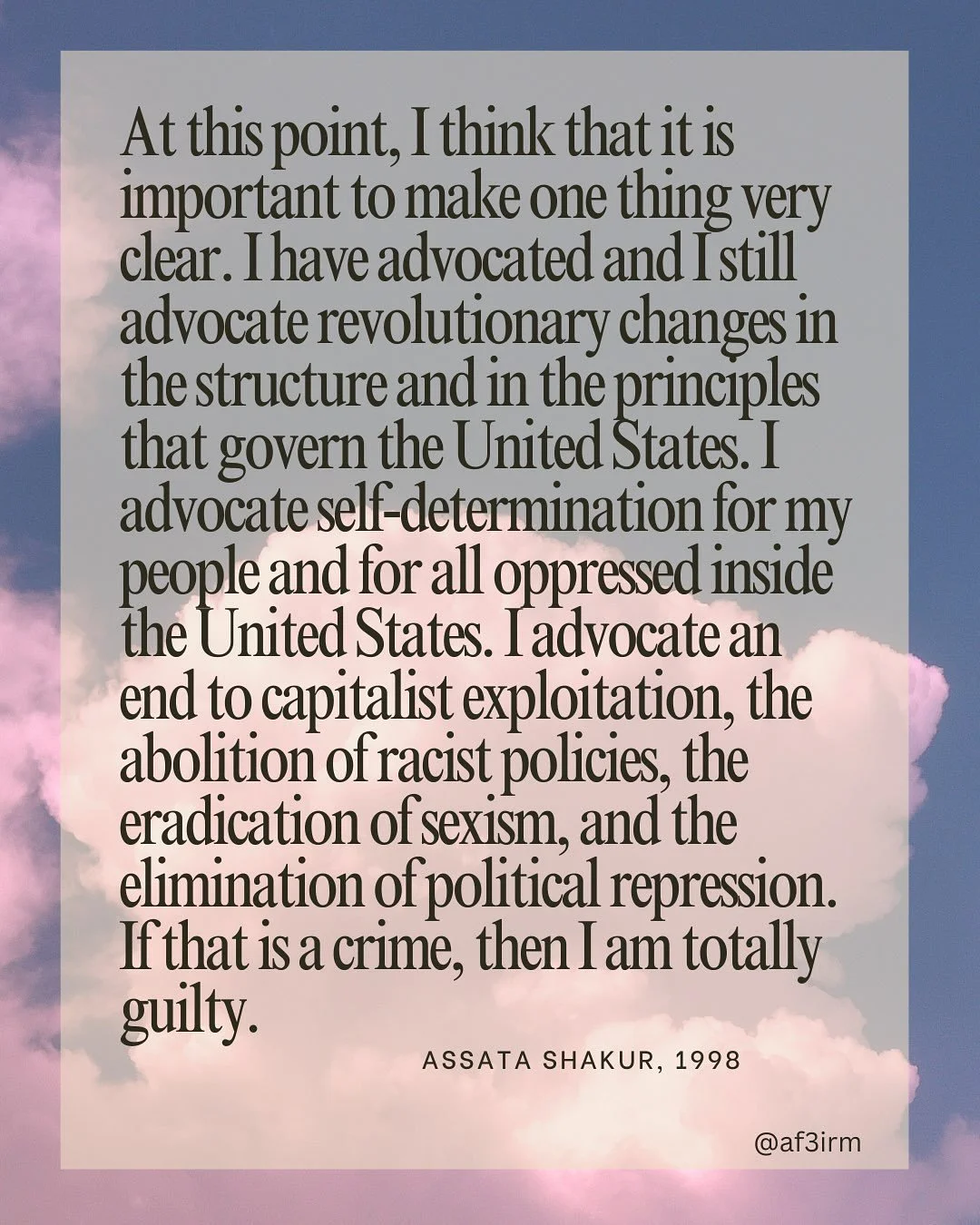 They never got her. ❤️&zwj;🔥

Today and every day, we honor the wisdom, words, and revolutionary determination of Assata Shakur. Peace be with her during the transition.

Rest in power, Assata.

#assatashakuriswelcomehere