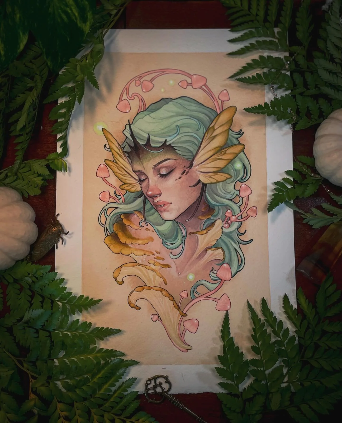 Prompt 3 of @drawtober #mushroomfairy just a cute little gal! ✨🪲🍄&zwj;🟫 something a little more simple this time but still fun. &bull;
&bull;
&bull;
&bull;

#ohioartist #ohiotattooartist #neotraditional #illustrativetattoo #neoromantic #neotraditi