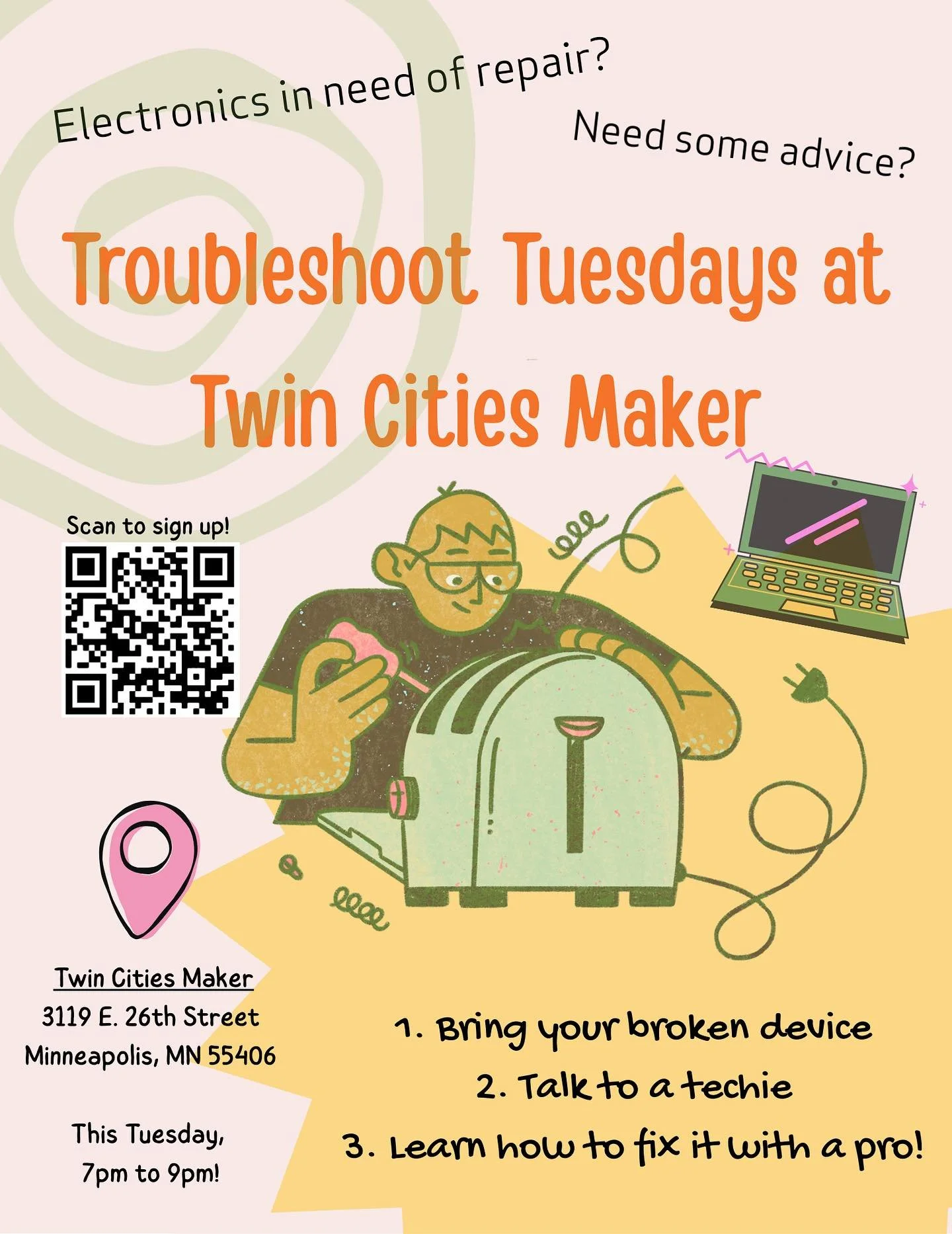 Join FGTC At Troubleshoot Tuesdays!

Troubleshoot Tuesdays are a collaborative effort between local organizations including Free Geek Twin Cities, Minnesota Tech for Success, Clean Water Action, Recycling Electronics for Climate Action, and Twin Citi
