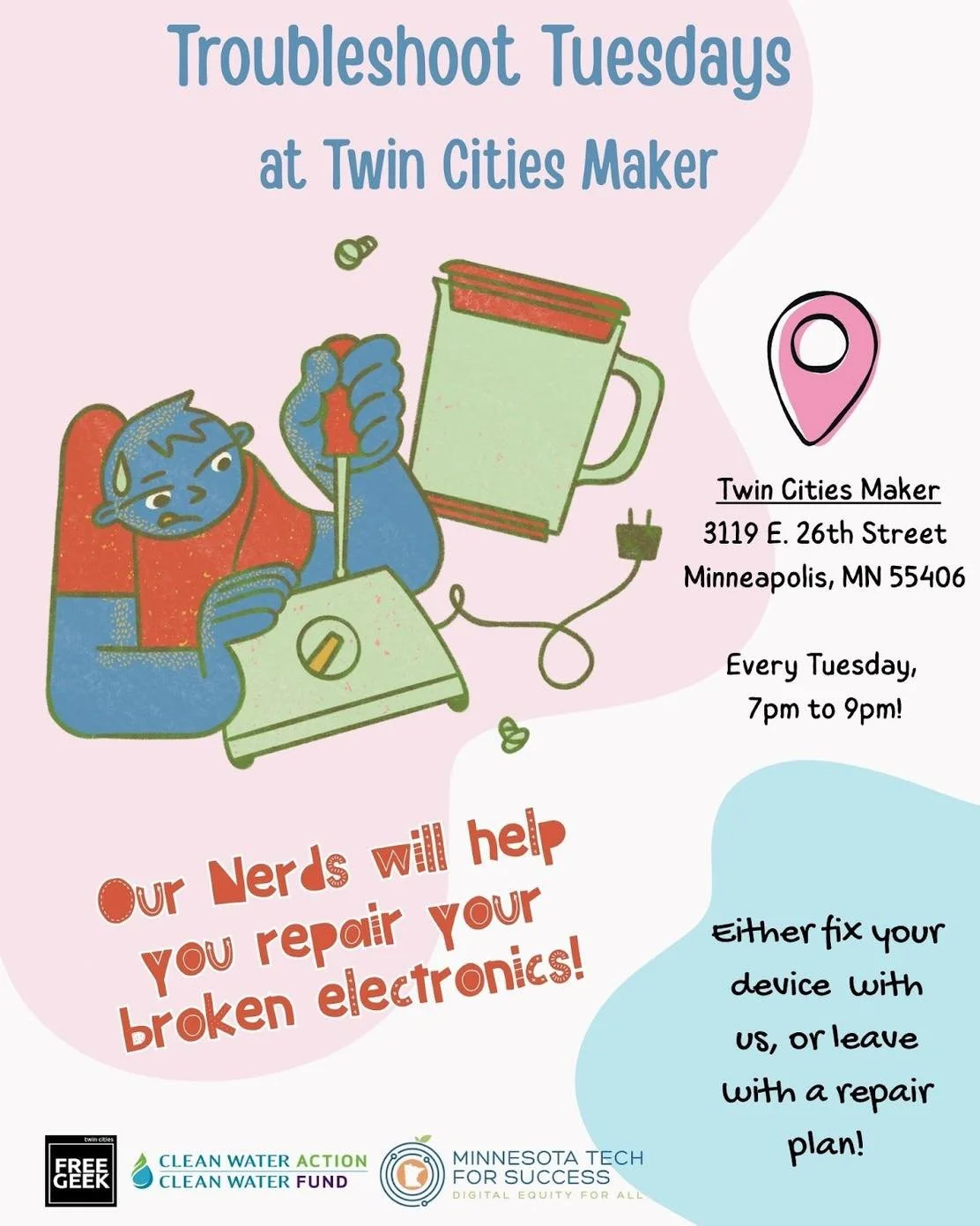 Ready to send your computer or small appliance to the land of misfit electronics? Not so fast! 
Bring it to the next Troubleshoot Tuesday on Dec. 16th from 7 p.m. to 9 p.m. Our tech-savvy staff will help fix your device, or leave you with a repair pl