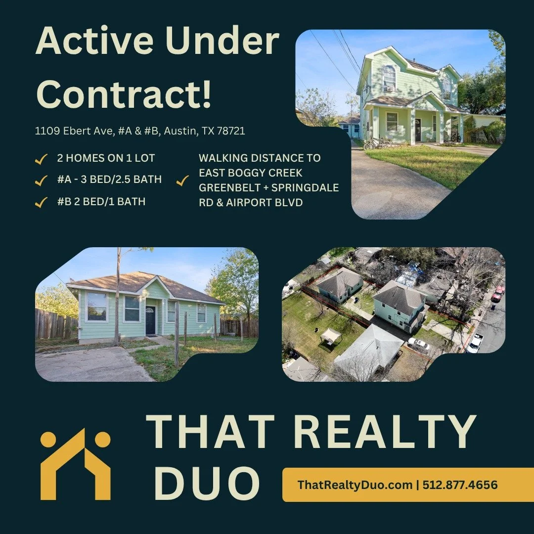 📍1109 Ebert Avenue - UNDER CONTRACT
Another East Austin listing expertly negotiated by @christian_haile_atx_realtor of ThatRealtyDuo Group. 🔑

He secured a sale price our sellers are thrilled about, but the job is far from over.

In Austin&rsquo;s 