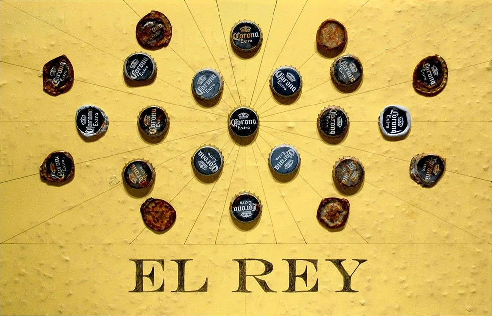 El Rey (Saturday Night is Alright / Sunday Morning Coming Down) | 11”x17” | found metal bottle caps and graphite on paper. 2014.