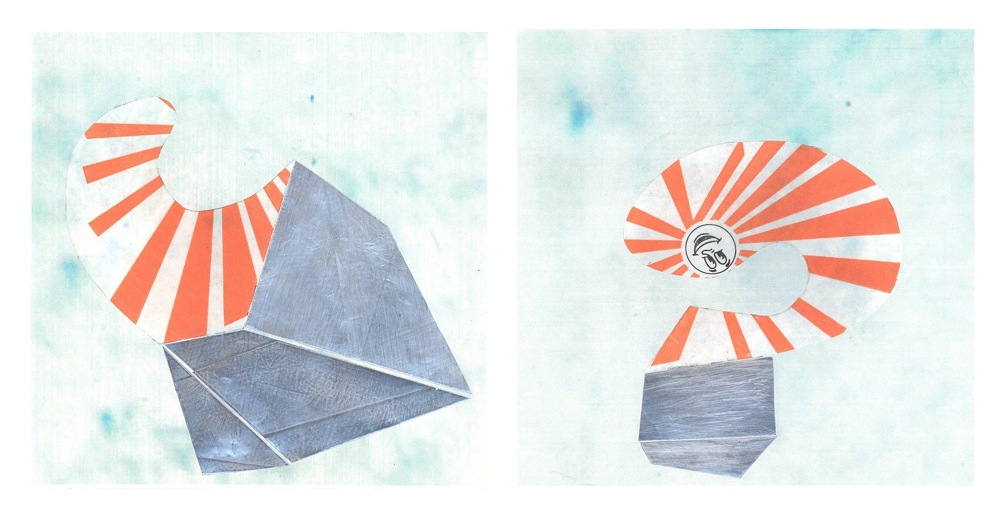 Silver Gems #1 (erupting) | diptych | ea. 7.5”x7.5” | aluminum tape and collage on inkjet printed paper. 2013.