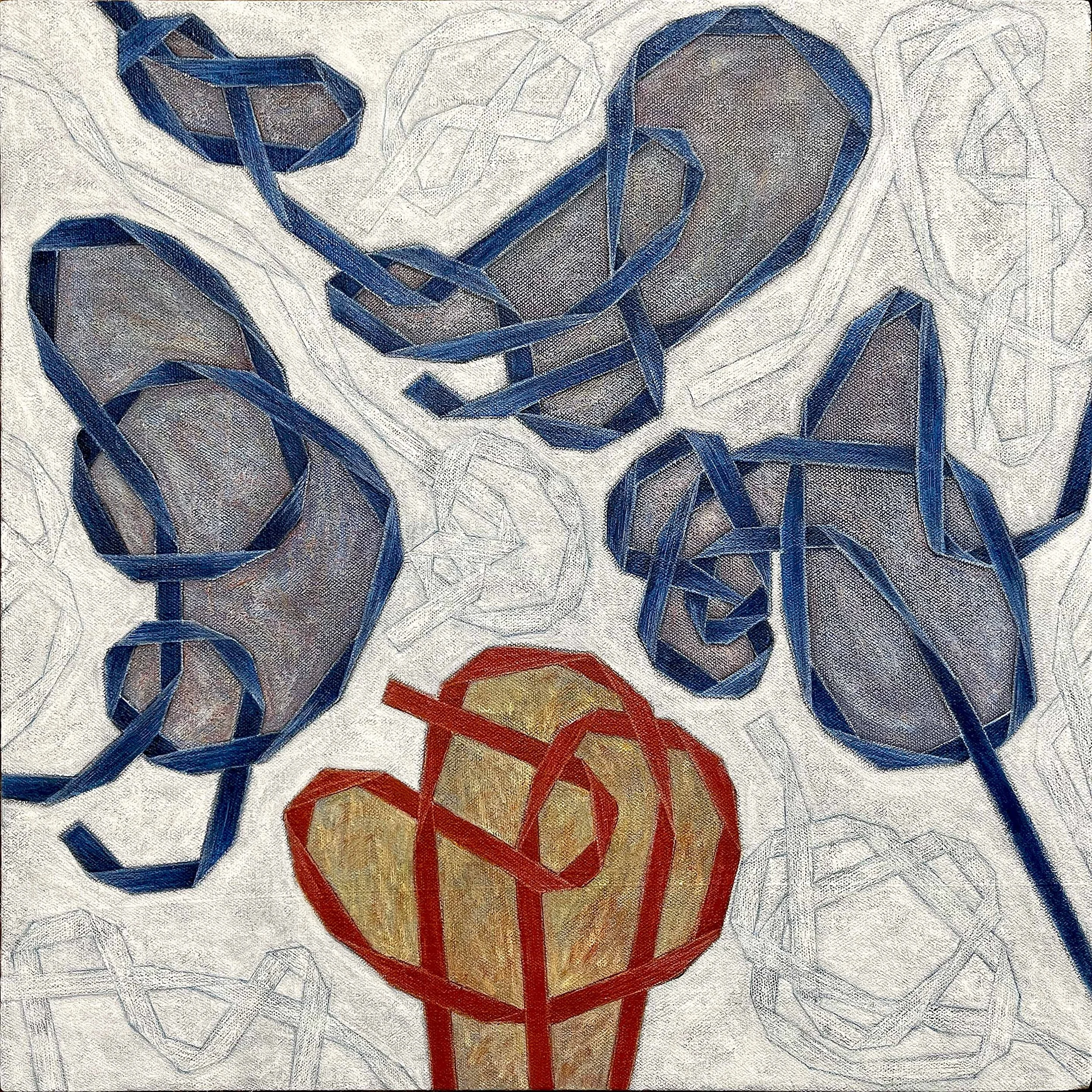 Four Knots (Hatters-Binders-Taut Line-Flemish Loop) & Ghost Knots | 24”x24” | oil, mixed media on canvas. 2025.