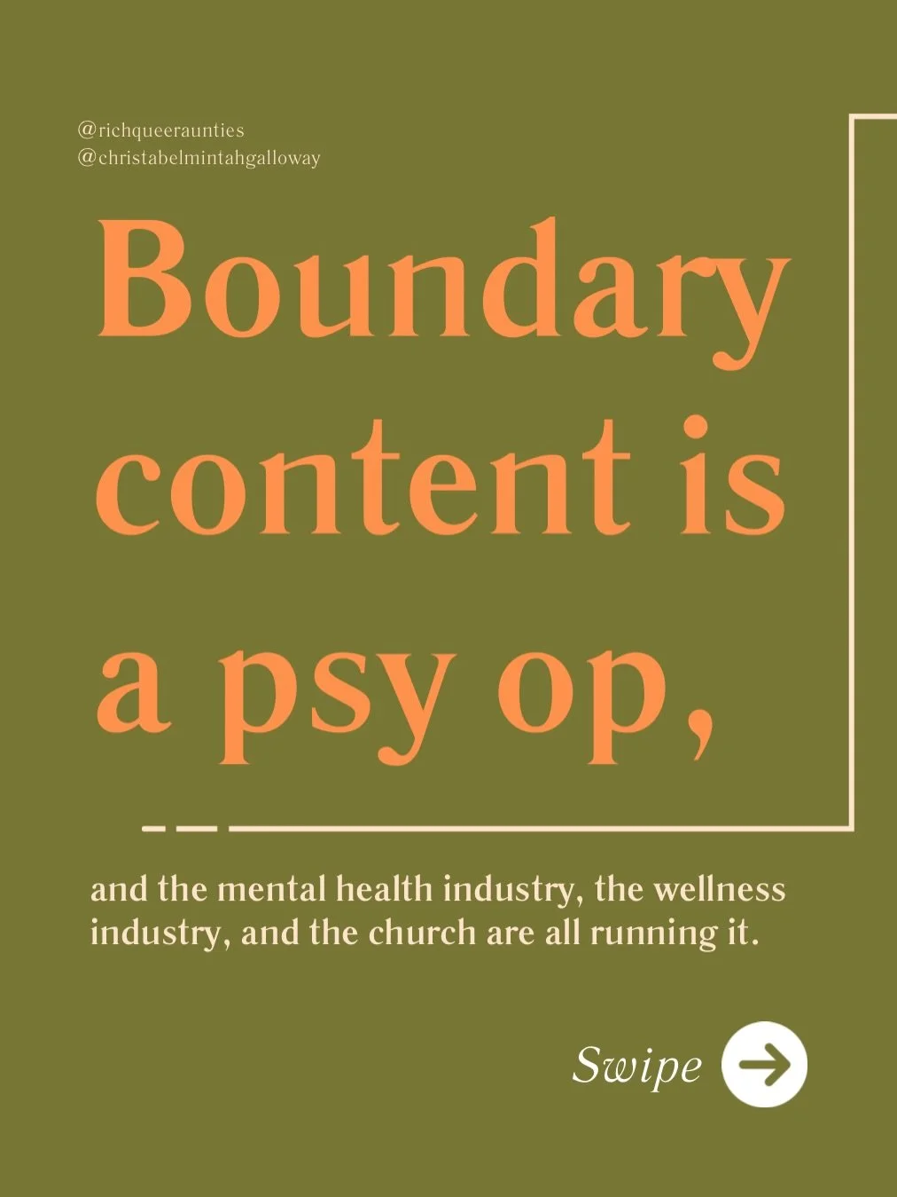 The mental health industry, the wellness industry, and the church are all running the same operation teaching people to separate from each other. I grew up Jehovah&rsquo;s Witness. I know exactly what that looks like with a doctrine behind it.

Swipe