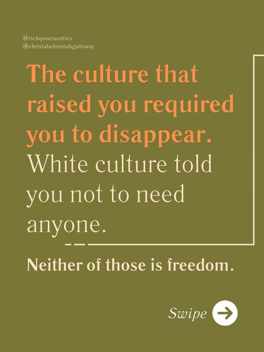 You didn&rsquo;t reach for hyper-independence because you wanted to be alone. 

You reached for it because every time you needed something in the communities you came from &mdash; your family, your church, your culture &mdash; needing cost you someth