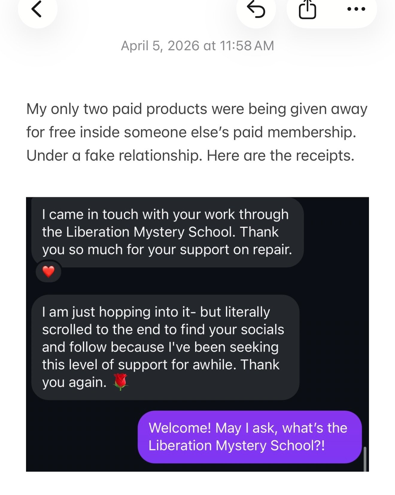 It&rsquo;s important that public harm be met with public accountability. Especially when there&rsquo;s a power imbalance and a white woman grifts a Black lesbian African immigrant like me.

liberation.mystery.school (also rblwacause) you stole from m