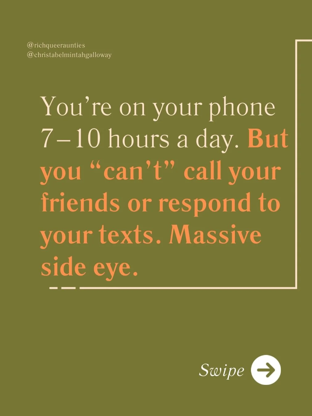 You&rsquo;re on your phone 7&ndash;10 hours a day, but you &ldquo;can&rsquo;t&rdquo; call your friends.

Because you&rsquo;ve built a whole bureaucracy around friendship: don&rsquo;t call me without warning, text only, I don&rsquo;t do voice notes, I
