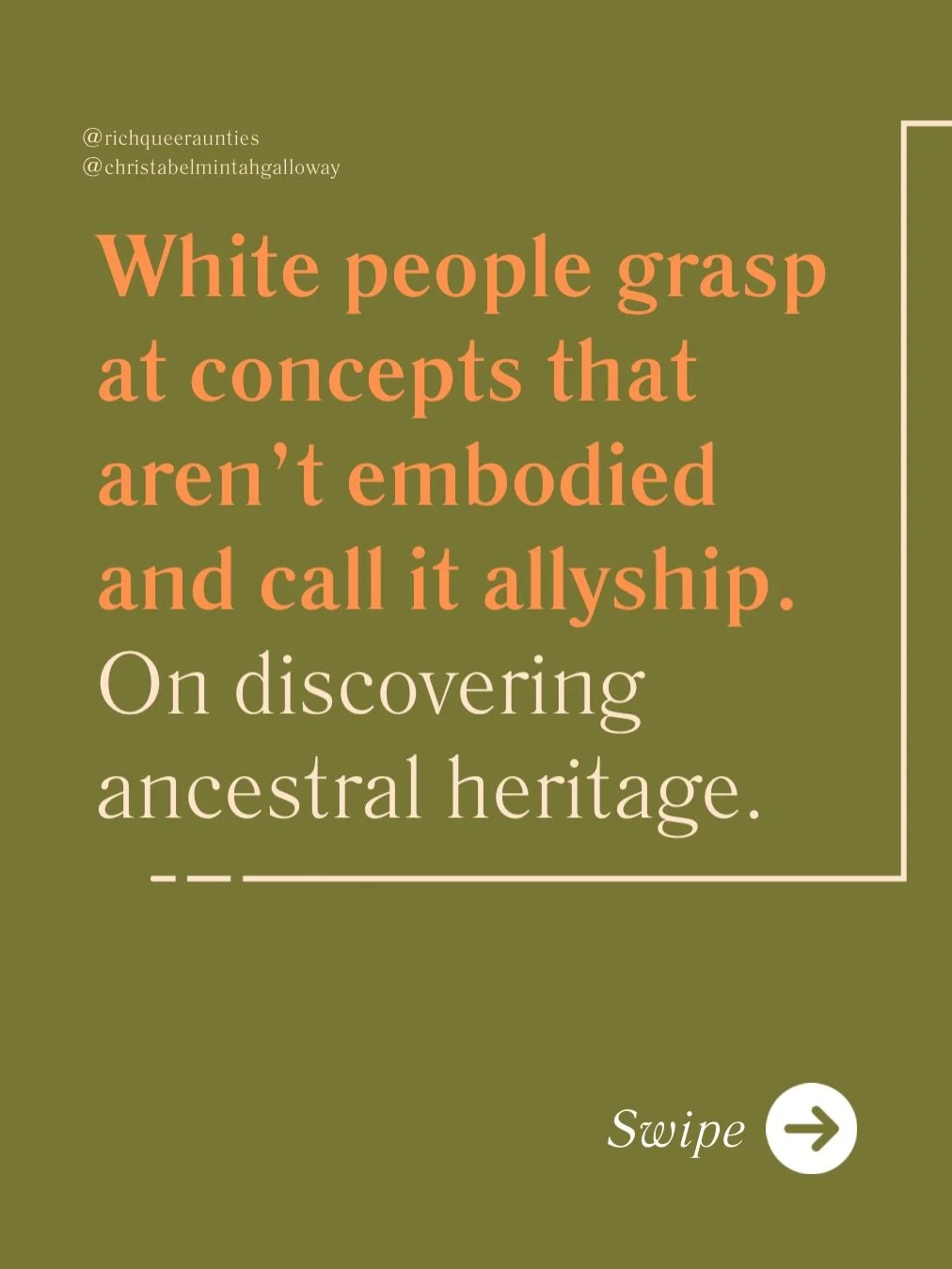 Rootless people grasp.

That&rsquo;s the part I want to bring to the front.

When I say &ldquo;go back,&rdquo; I am not telling white people to go cosplay ancestry or come into Black and Indigenous spaces claiming equivalence. I am saying that if you