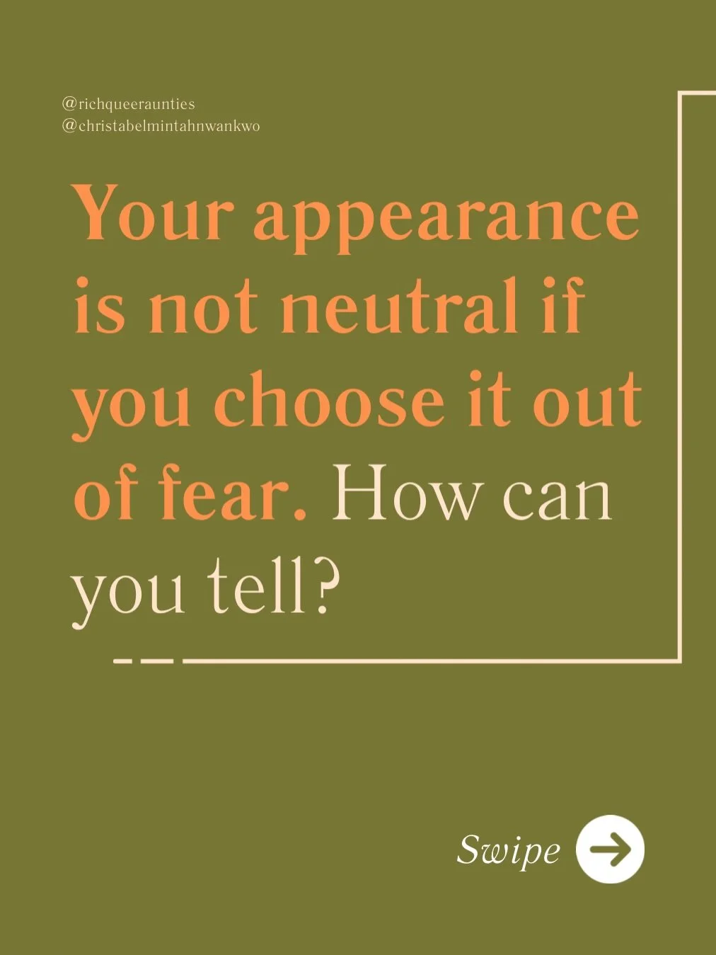 Becoming Boldly Authentic workbook is out now. Comment WORKBOOK and I&rsquo;ll send you the link.

Your appearance is not neutral if you choose it out of fear.

Sometimes it is preference. Sometimes it is compliance wearing your clothes.

I know this