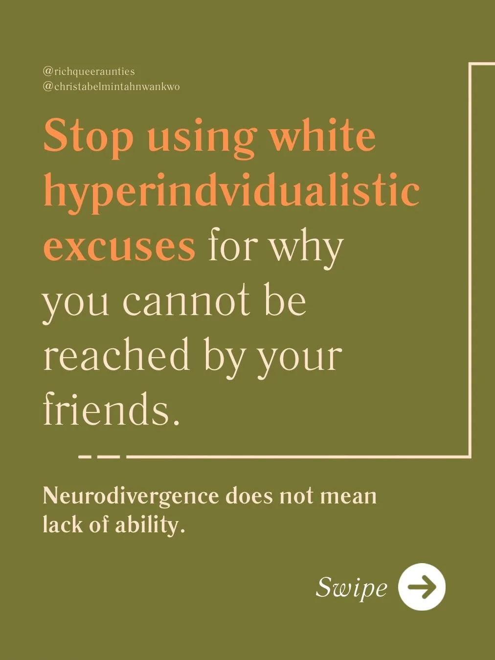 The person in my comments explaining why they cannot show up for community is almost always a white person. That is not a coincidence. Western hyper-individualism has made centering your own inability to show up into an art form, and it will use any 