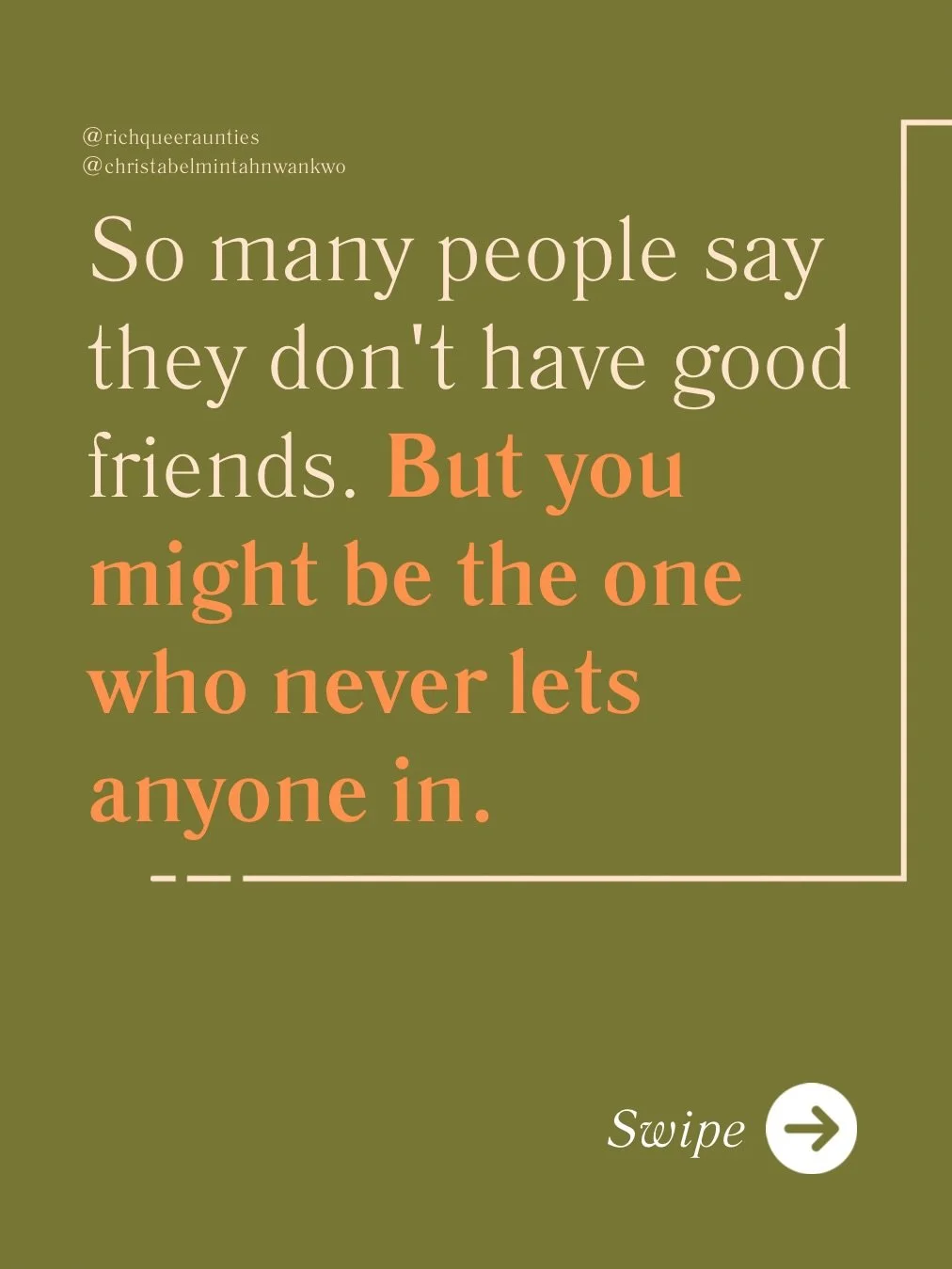 So many people tell me they don&rsquo;t have deep friendships. And when I look closer, a lot of the time, they are the friend who never shares. The one who holds everyone else and lets no one in.

I have watched it in my own life. You can be surround