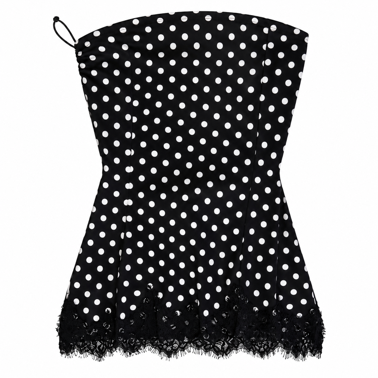 Polka Dot Strapless Lace Trim Dress