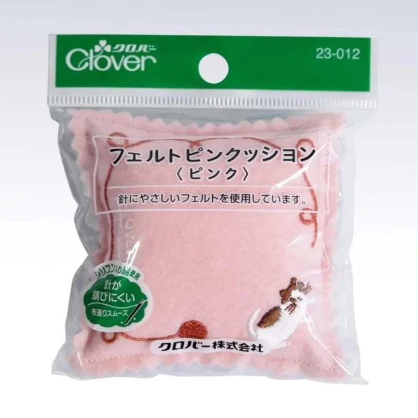 Coussin pique-aiguilles chat rose Clover pink cat felt pincushion