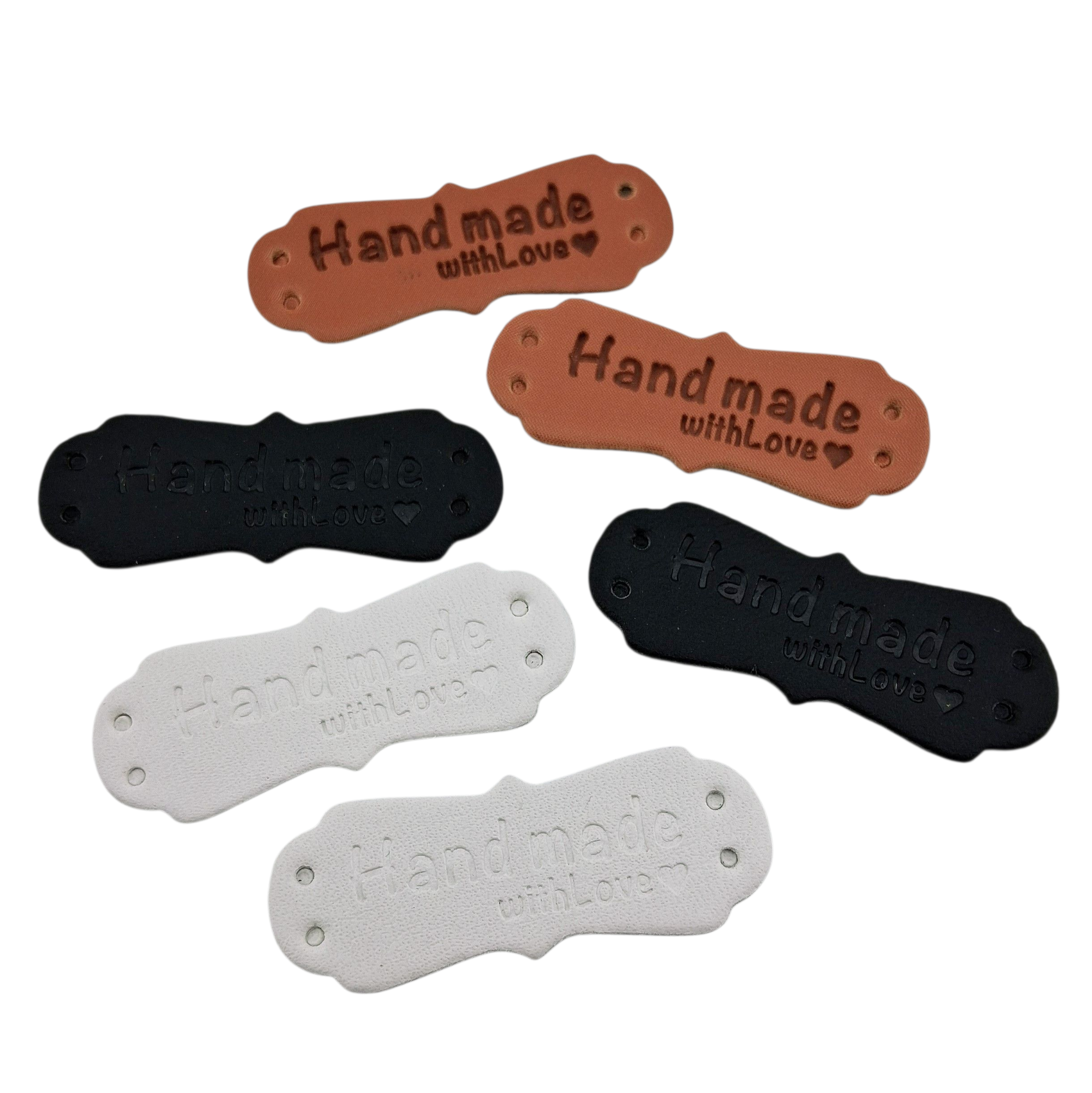 Étiquettes faux cuir blanc brun noir Hand Made with love white brown black imitation leather labels