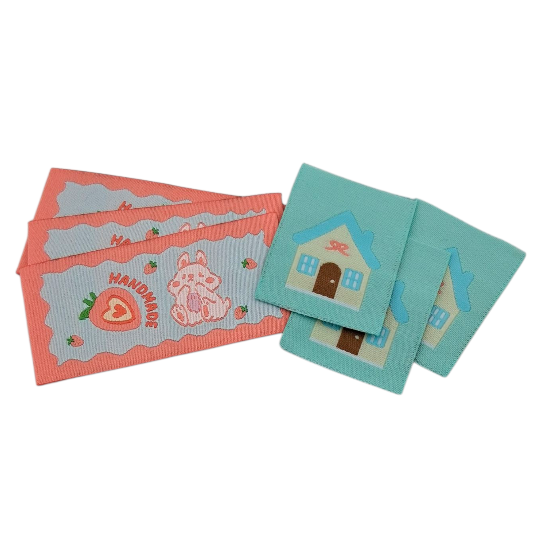 Étiquettes en tissu avec apin et maison House and rabbit fabric labels