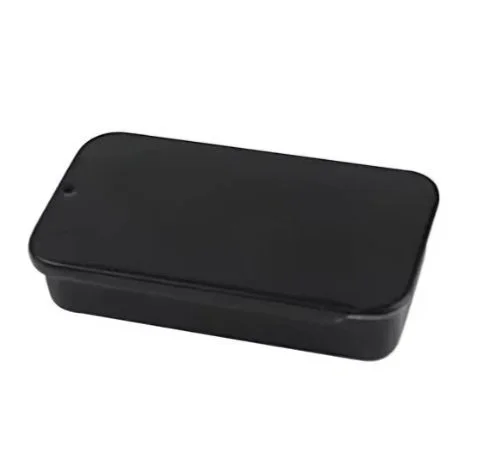 Boîte métallique à couvercle coulissant noire Black tin box with sliding lid