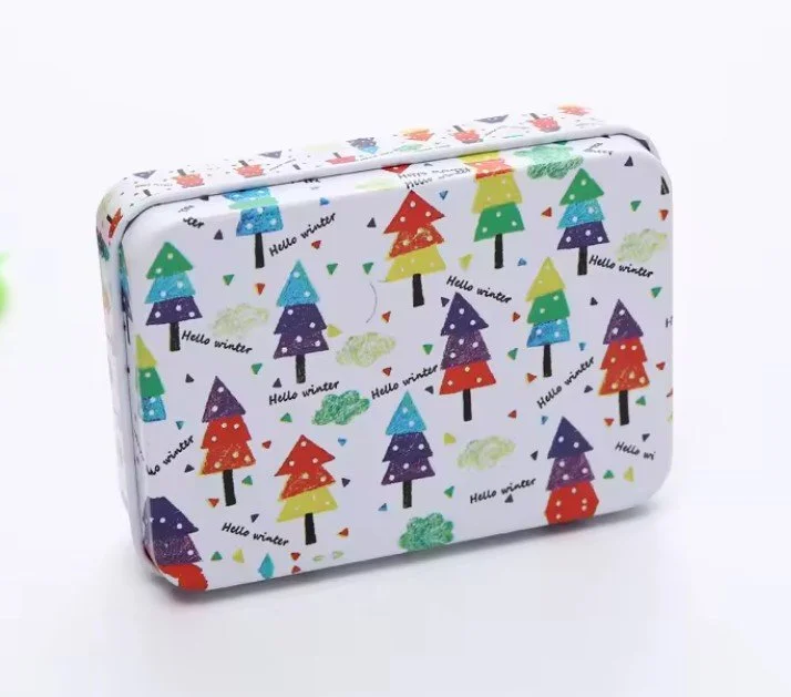 Boîte métallique compacte à charnière Sapins Christmas tree tin box