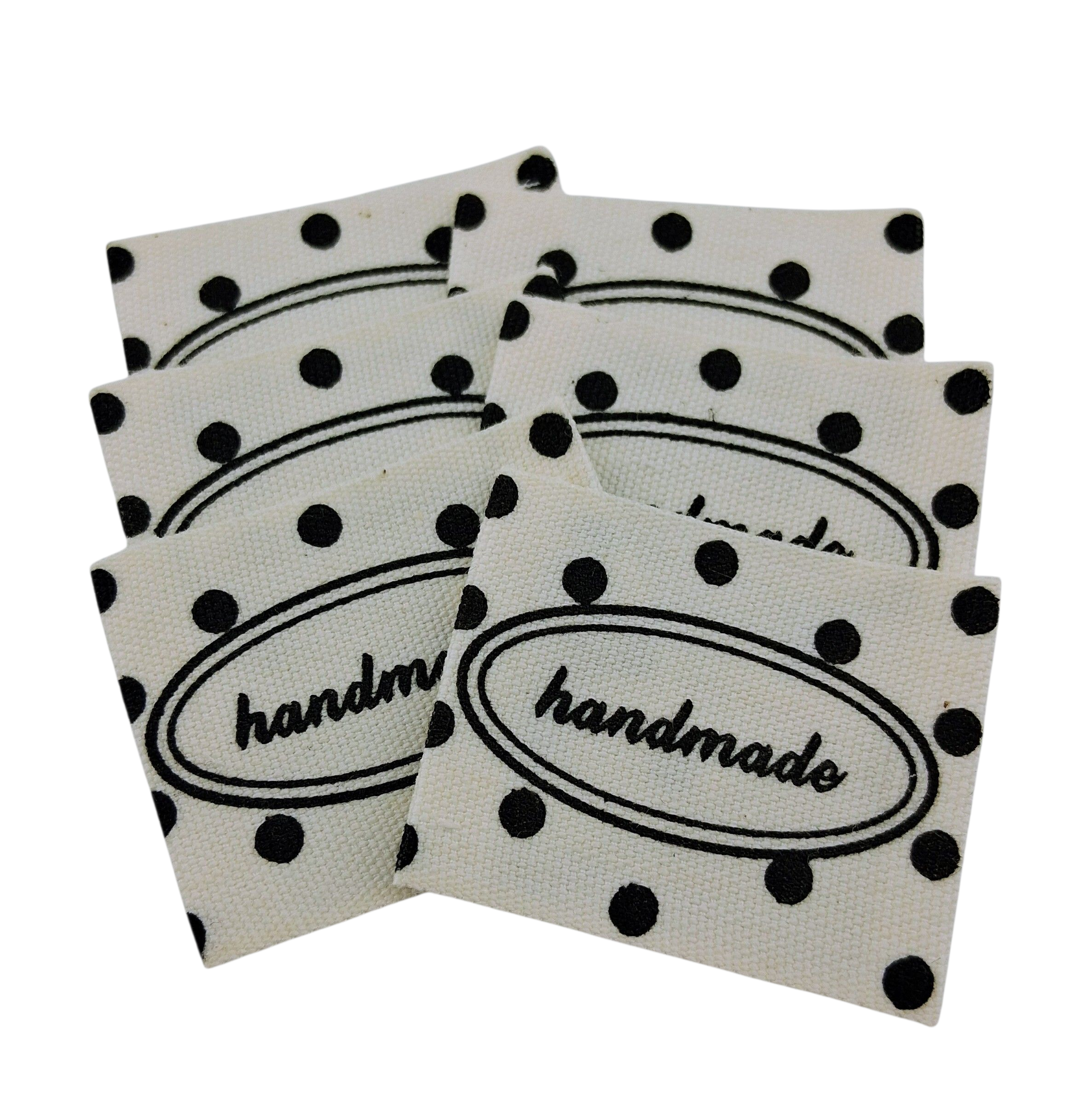 Étiquettes en tissu à pois noirs Handmade black dots fabric labels