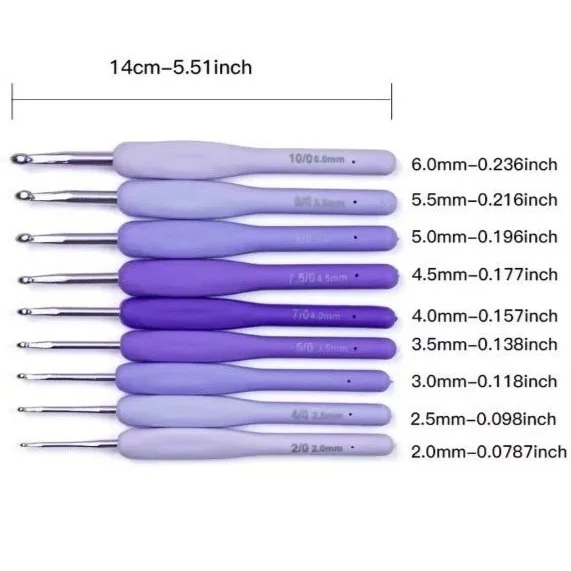 Ensemble de crochets ergonomiques mauves Purple ergonomic crochet hooks set