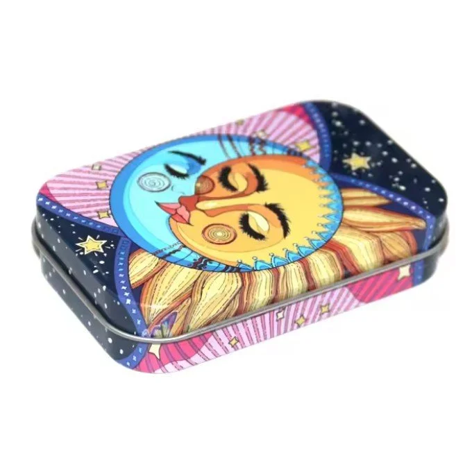 Boîte métallique compacte à charnière Demi-céleste Half-moon half-sun tin box