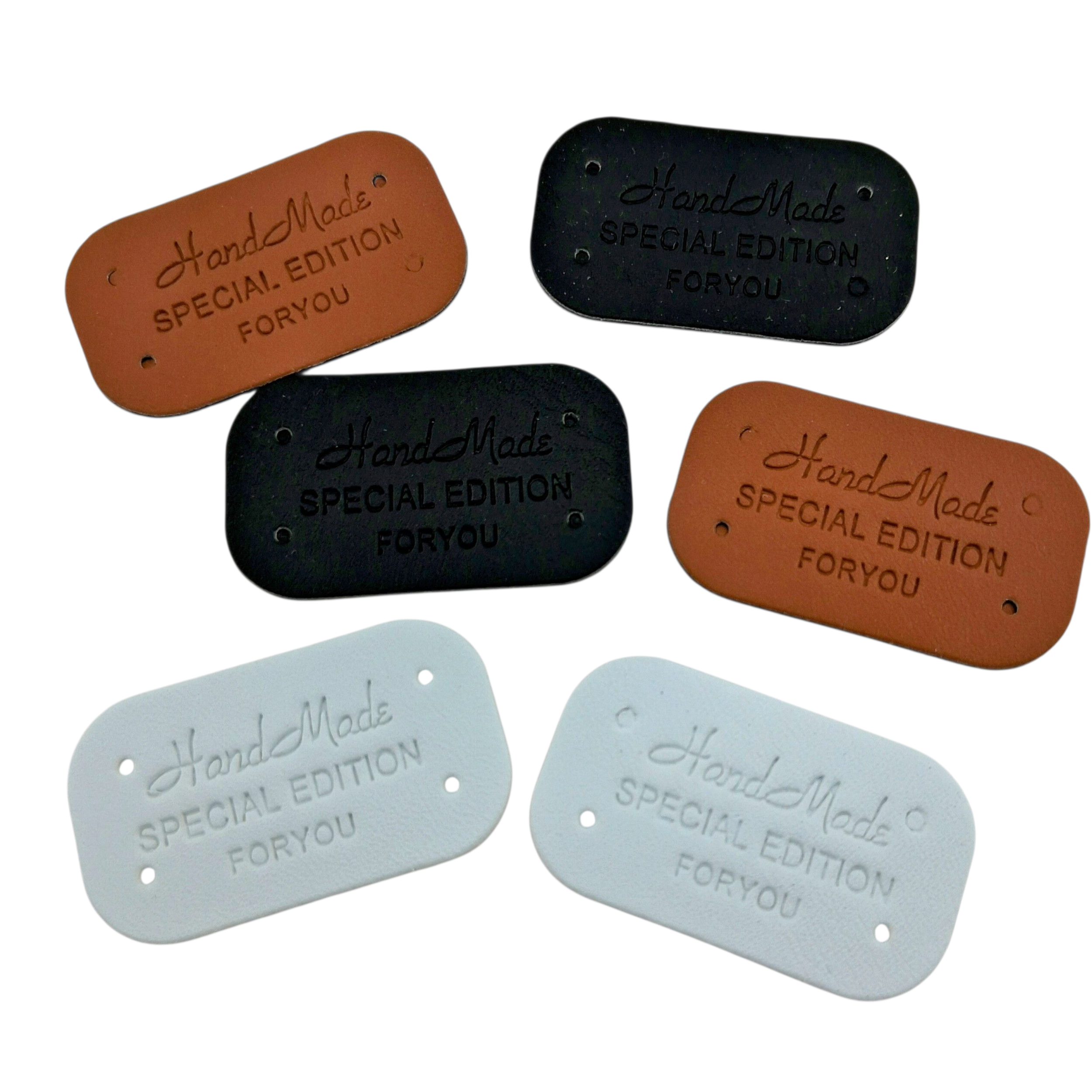 Étiquettes faux cuir blanc brun noir Hand Made special edition for you with love white brown black imitation leather labels