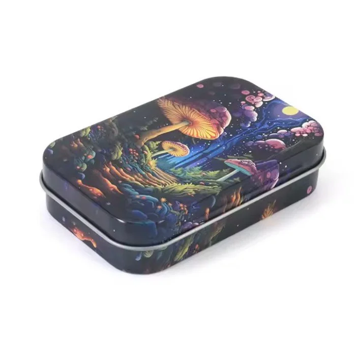 Boîte métallique compacte à charnière Vallée de champignons Mushroom valley tin box