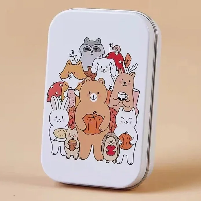 Boîte métallique compacte à charnière animaux automne Autumn animals tin box