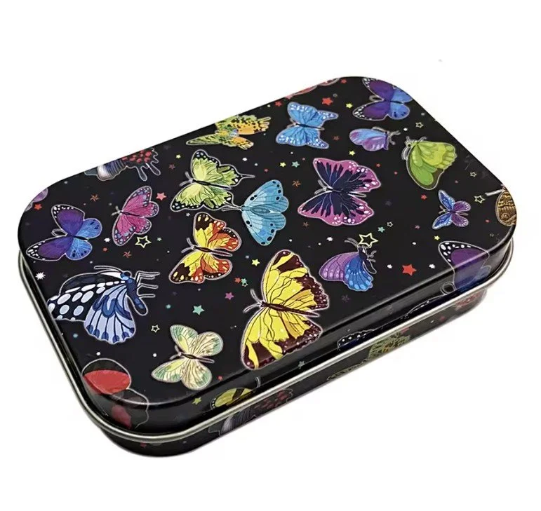 Boîte métallique compacte à charnière Papillons Butterflies tin box