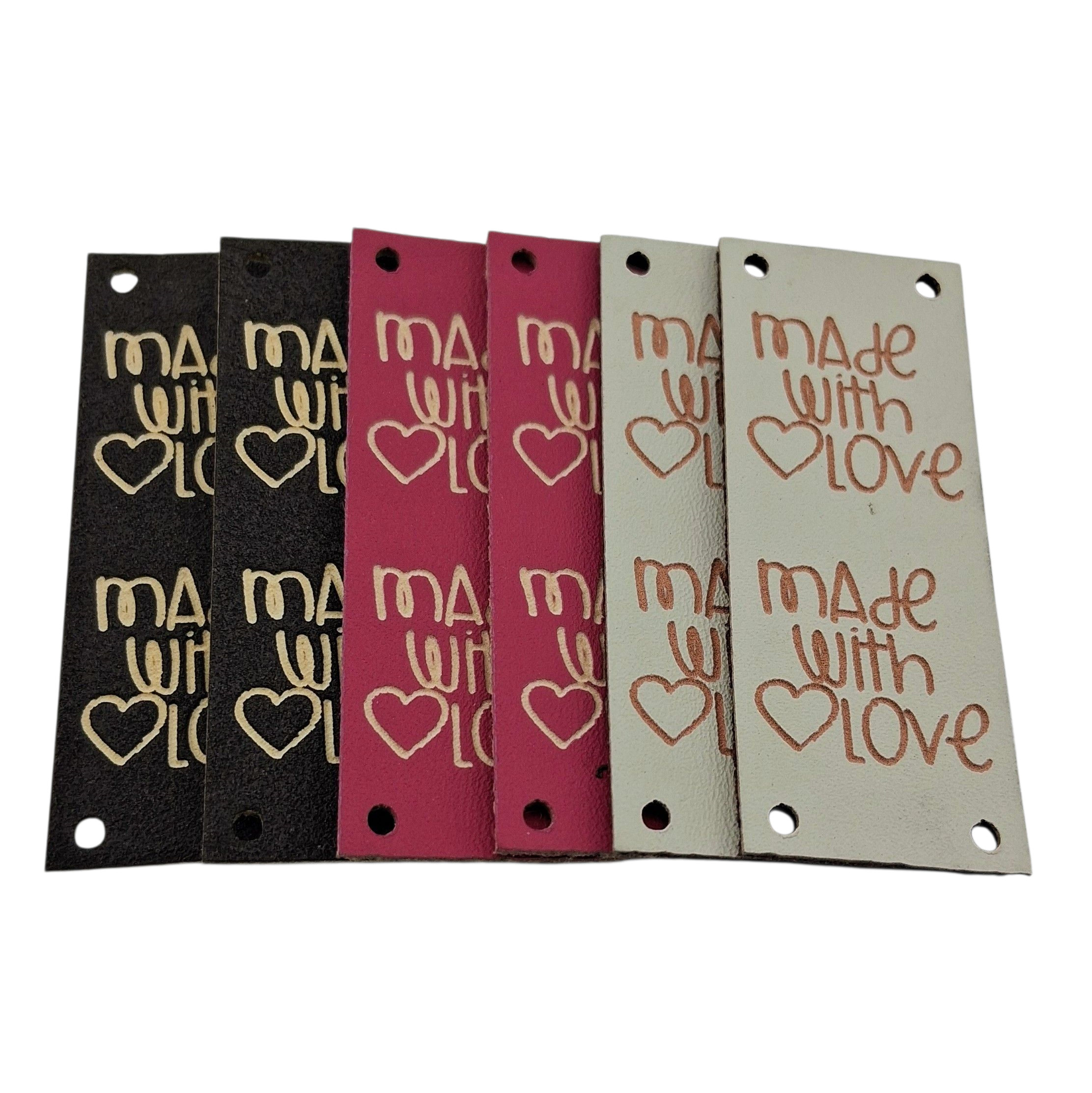 Étiquettes faux cuir beige rose brun Made with love beige pink brown imitation leather labels