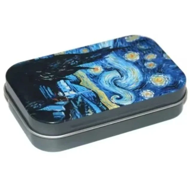 Boîte métallique compacte à charnière La Nuit Étoilée The Starry Night tin box