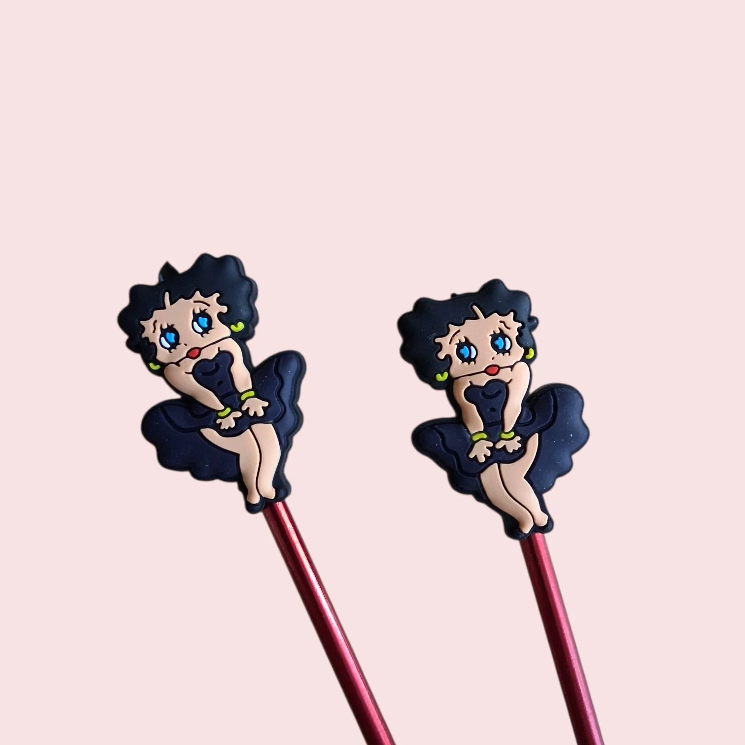 Embouts en silicone pour aiguilles à tricoter Betty Boop robe noire