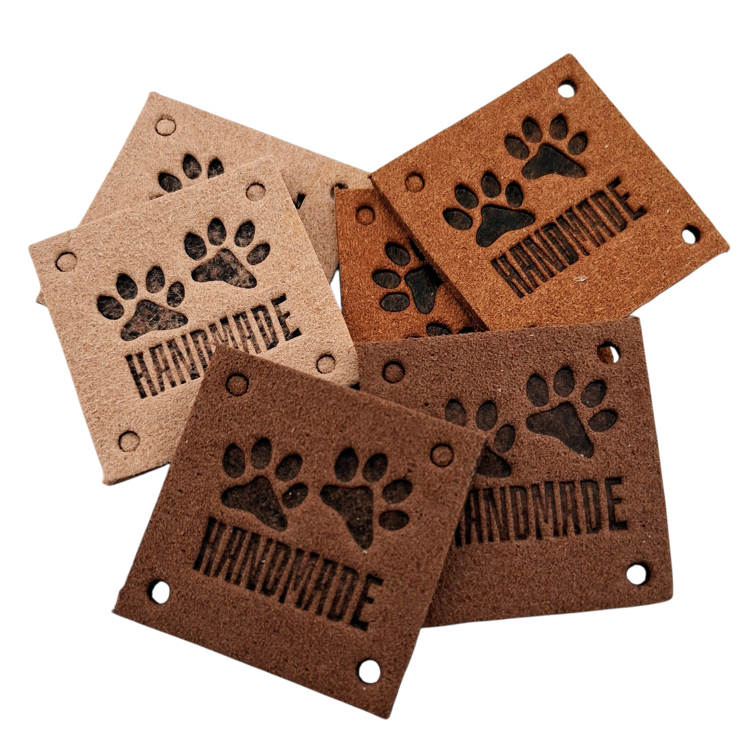 Étiquettes faux suede carré chien beige brun et brun foncé Handmade beige brown and dark brown dog square imitation suede labels
