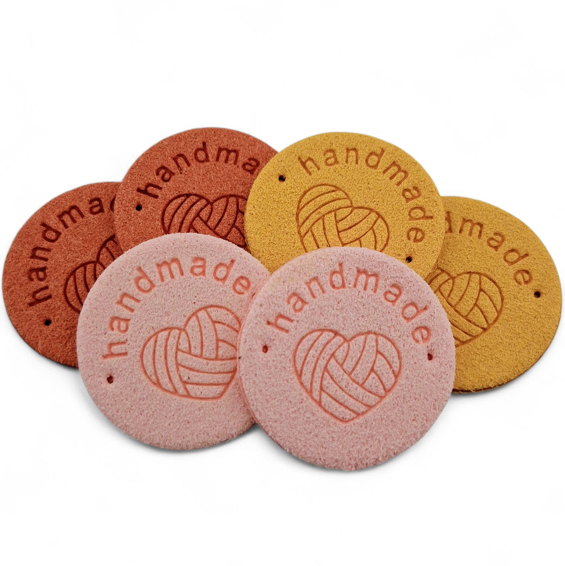 Étiquettes faux suede ronds rose ocre brique Handmade pink ochre brick imitation suede labels
