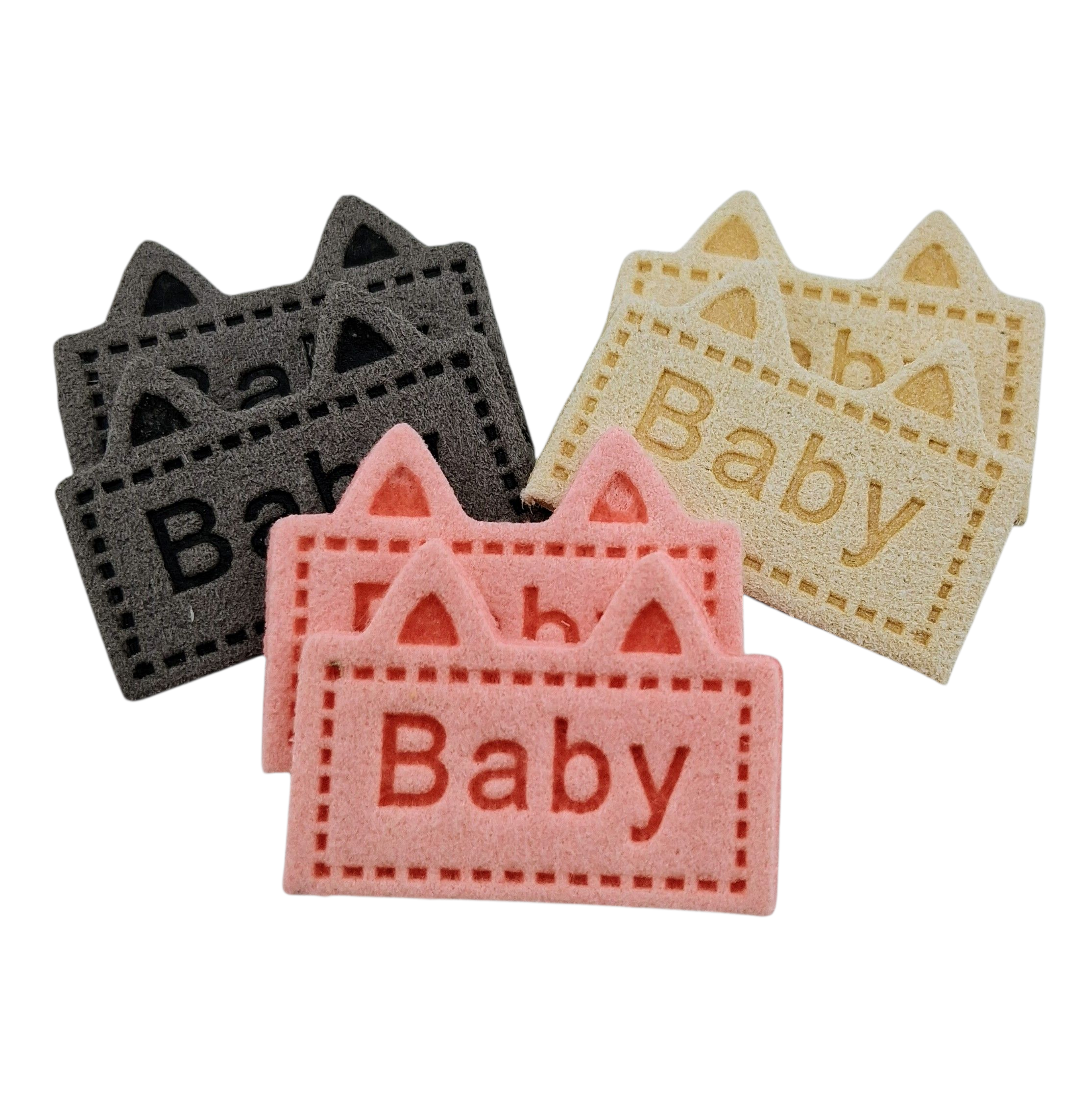 Étiquettes faux suede jaune rose gris BABY yellow pink grey imitation suede labels