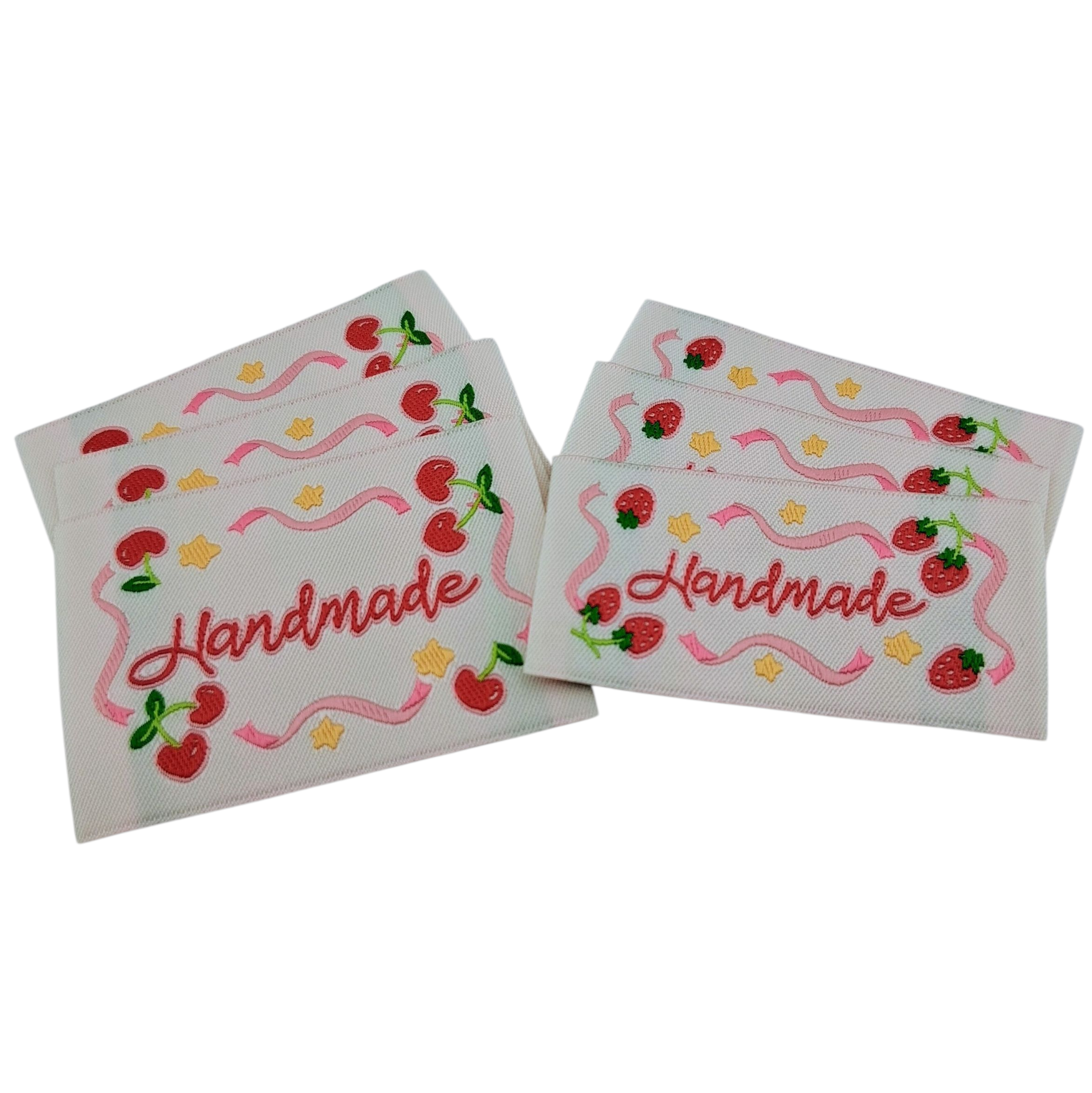 Étiquettes en tissu fraises et cerises Handmade strawberries and cherries fabric labels