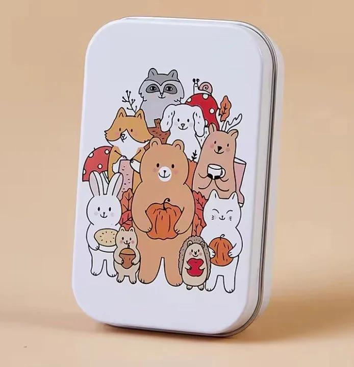Boîte métallique compacte à charnière Oursons d'automne Autumn bears tin box