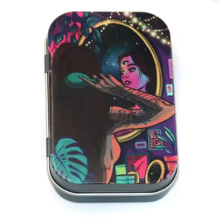 Boîte métallique compacte à charnière Femme fatale tin box