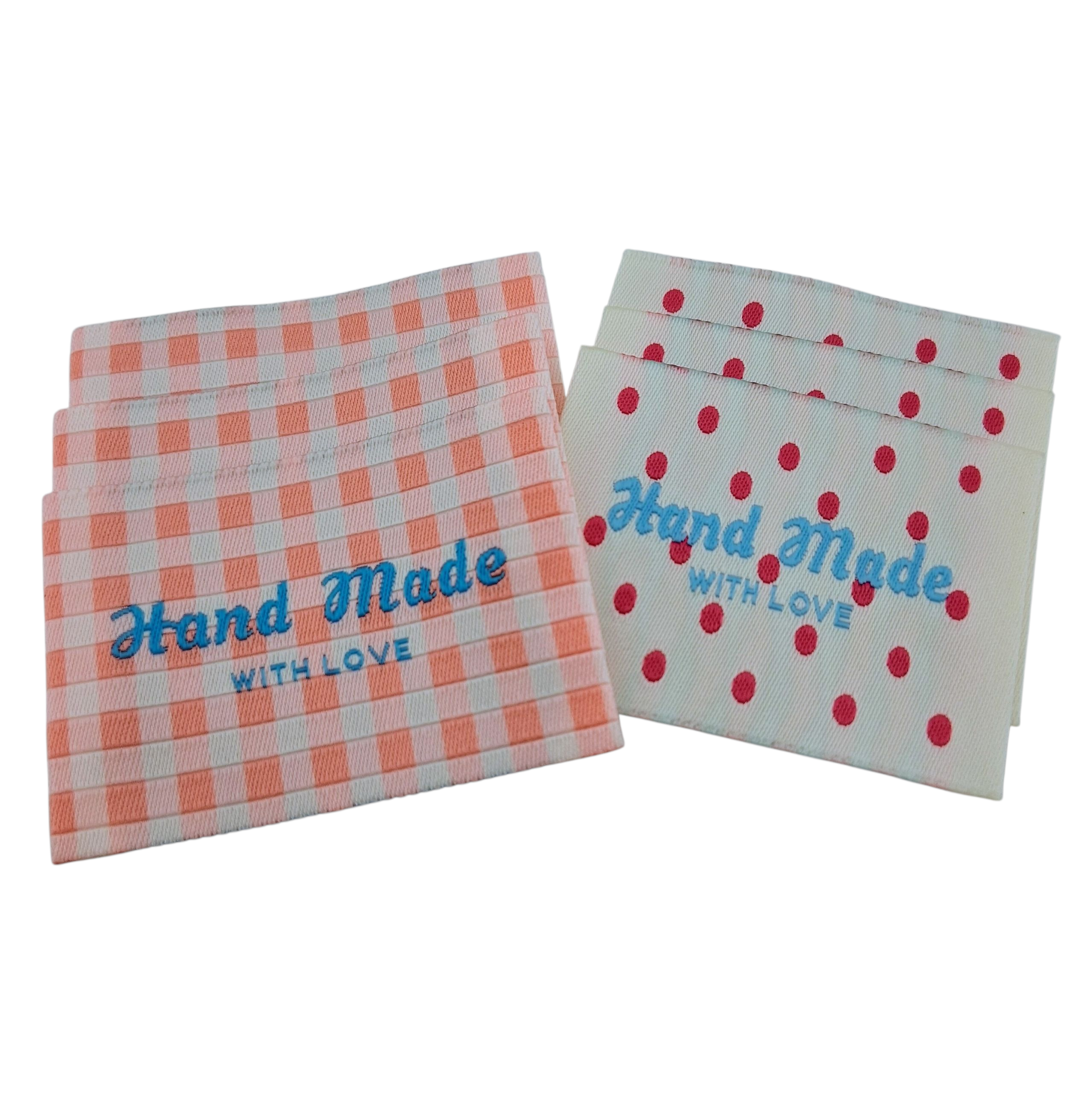 Étiquettes en tissu à pois et à carreaux Hand made polka dots and checks fabric labels