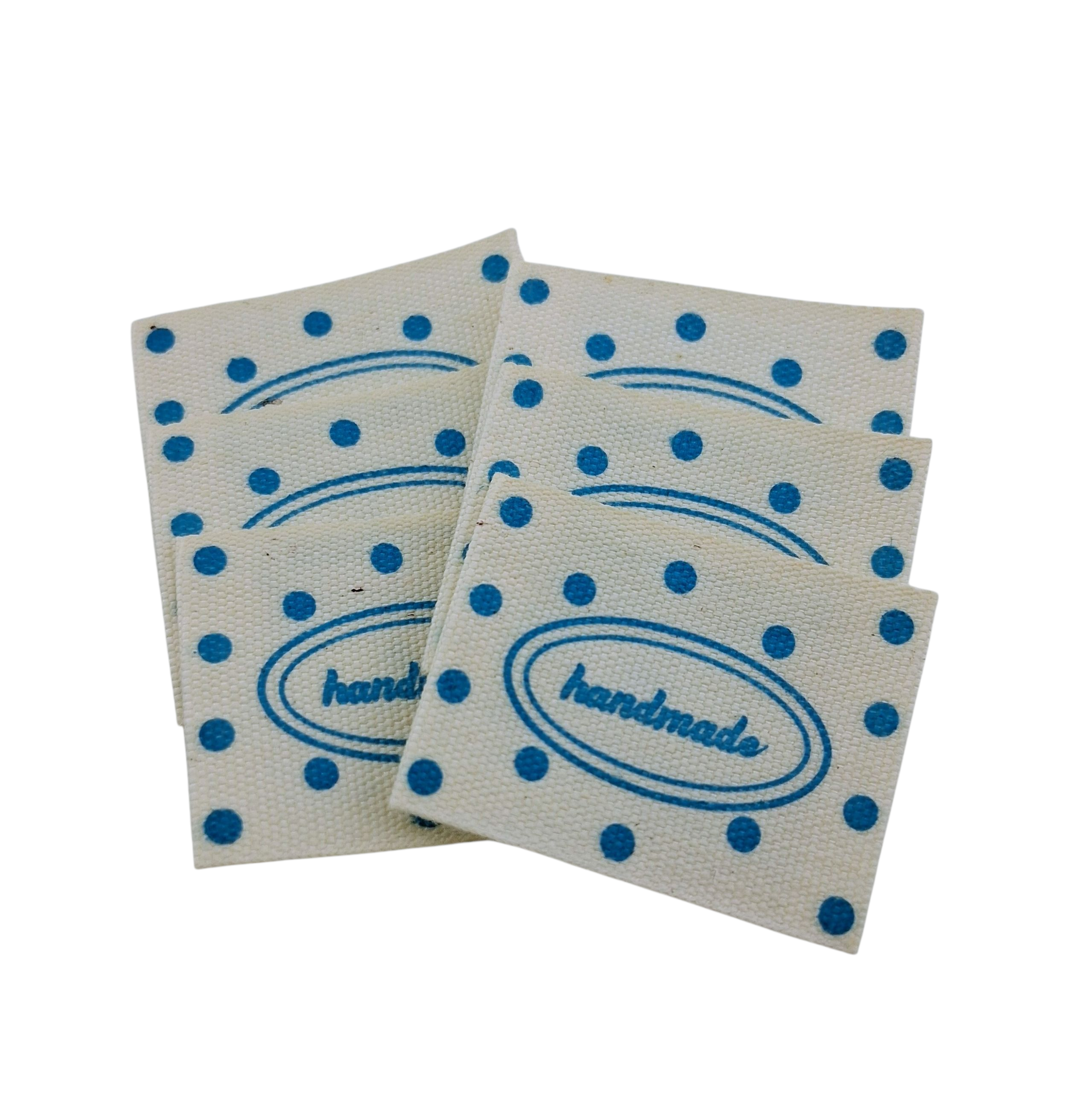Étiquettes en tissu à pois bleus Handmade blue dots fabric labels