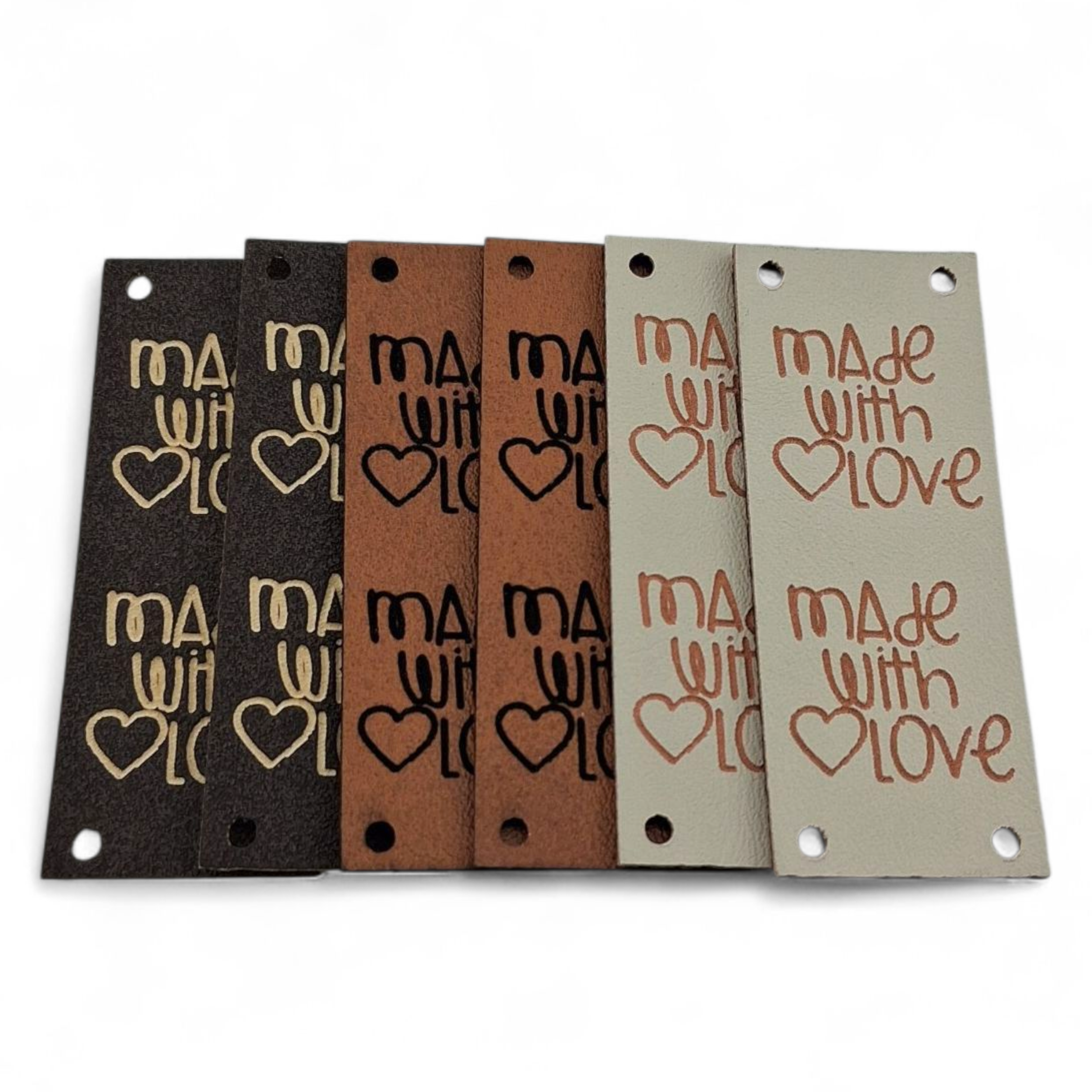 Étiquettes faux cuir beige brun et brun foncé Made with love beige brown and dark brown imitation leather labels