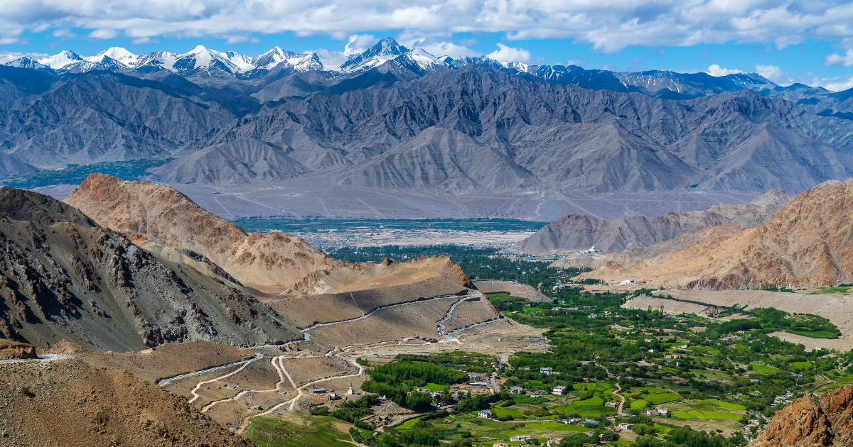 Mountain view across Ladakh and the Indus Valley near Leh.