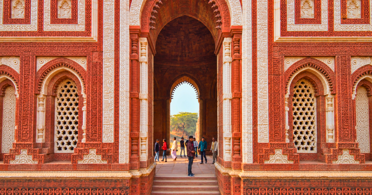 Alai Darwaza, the red sandstone and white marble entrance to the Quwwat-ul-Islam Mosque in Delhi